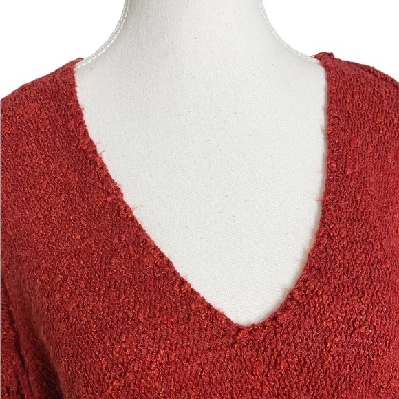 L Love Burgandy Red Loose Knit V-Neck Long Sleeve Sweater - Picture 3 of 13